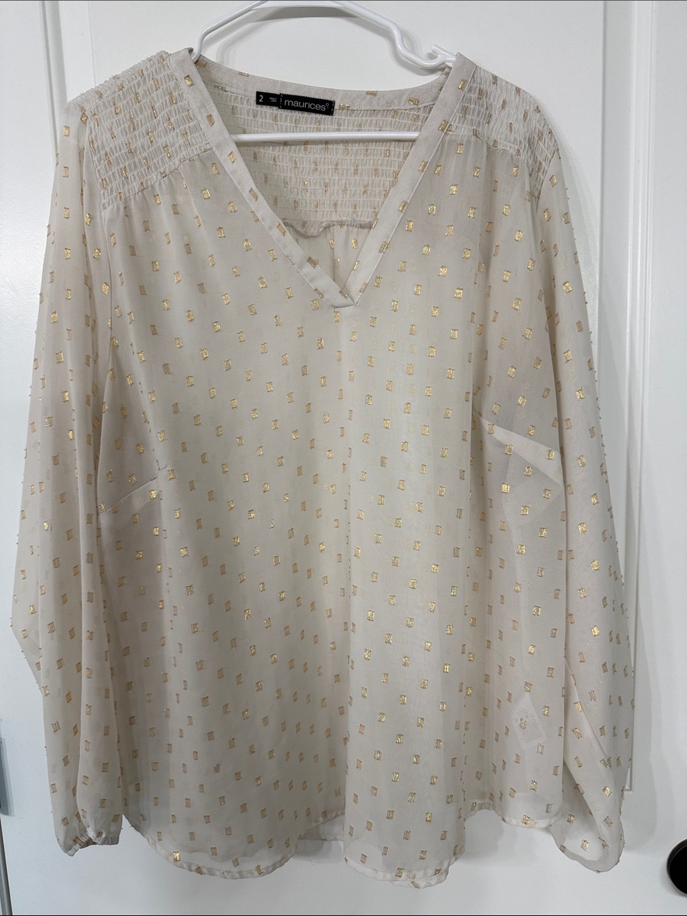 Maurices Cream V-Neck Blouse with Gold Dot Detail
